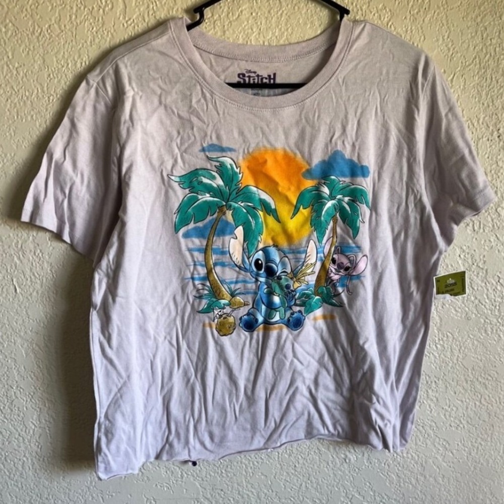 Disney Lilo & Stitch Womens XL Purple T-Shirt NWT Tropical Beach Graphic Tee